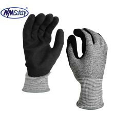 NMSAFETY ANSI cut 4 13 gauge cut resistant sandy nitrile palm work gloves CE EN388 4X43D